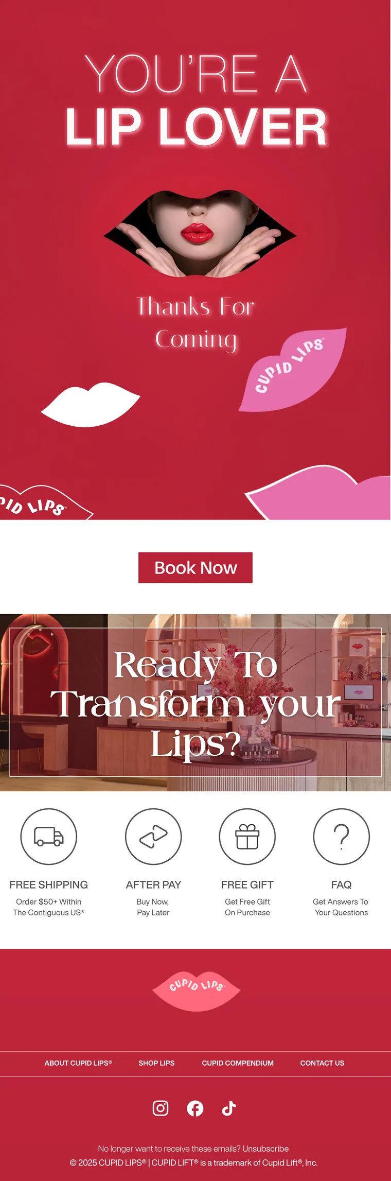 Cupid Lips seasonal promotional email design